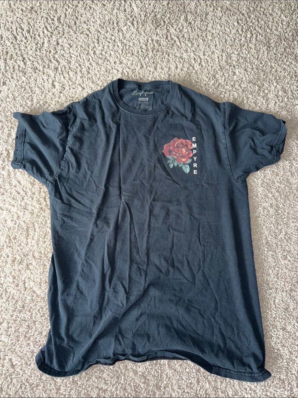 Empyre Black Short-Sleeve Tee with Red Rose Chest Print